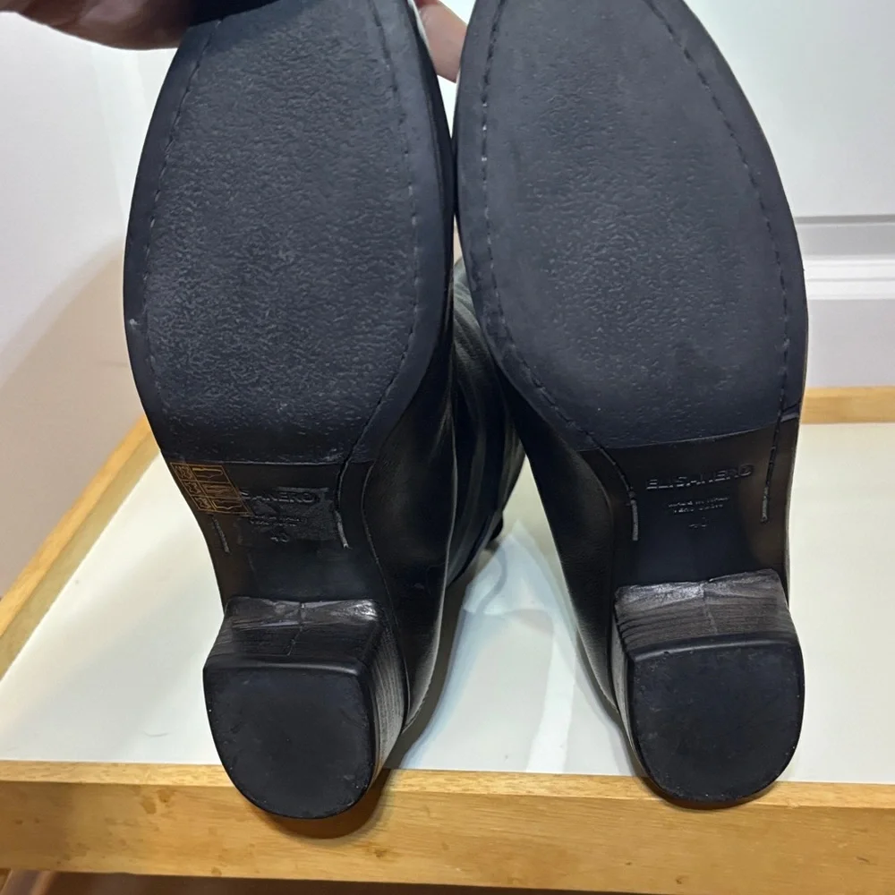 Women's Black Mid-Calf Buckle Accent Heeled Boots - Picture 5 of 9